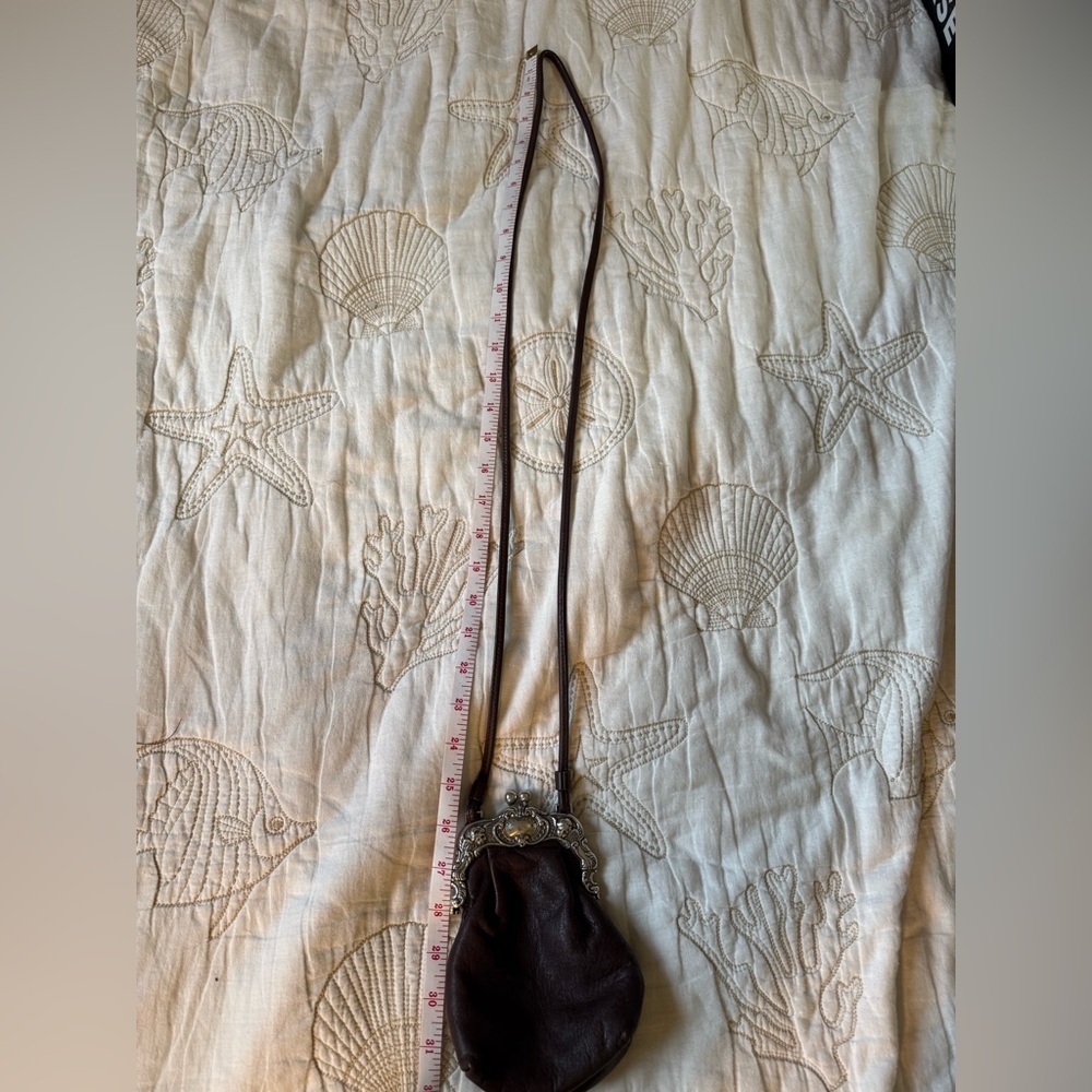 Vintage Leather Kiss Lock Mini Crossbody Bag | Boho Brown Purse - Picture 8 of 10